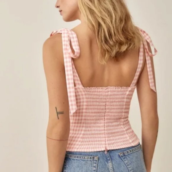 COPY - Reformation NWT Ellora Top in Pink Blush Check - Size 6 - Picture 3 of 4